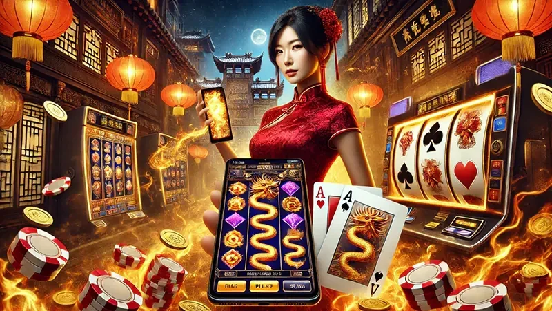 Tampilan permainan slot dengan gulungan dan simbol berwarna